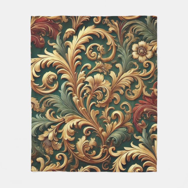 Königliches Barock-Blumenmuster Fleecedecke (Vorderseite)