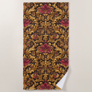 Königliches Barock-Blumenmuster mit goldenem Ornam Strandtuch