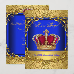 Königliches Blau Damast Goldene Krone Baby Shower  Einladung