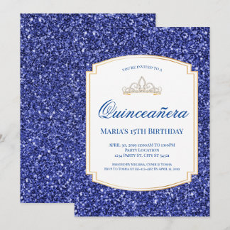 Königliches Blau-Glitzer Quinceañera Einladungen