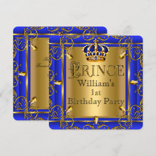 Königliches Blau Gold Kronenprinz 1. Geburtstag Ju Einladung