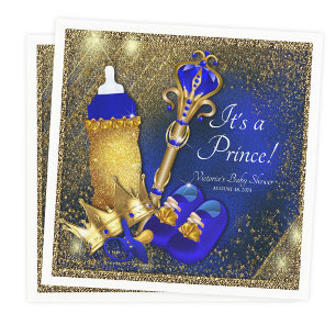 Königliches Blau Gold Prinz Baby Shower Serviette