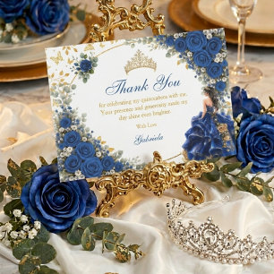 Königliches Blau Golden Schmetterling Quinceañera Dankeskarte