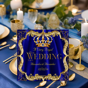Königliches Blau Marine Hochzeit Gold Krone 2 Einladung