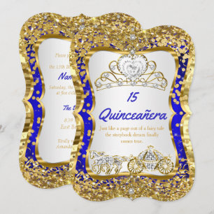 Königliches Blau Quinceanera Magisches Diadem Gold Einladung