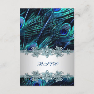 Königliches Blau-Silber-indisches Pfau-Hochzeit RSVP Karte