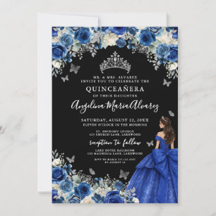 Königliches Blau Silber Schwarz Quinceanera Einladung
