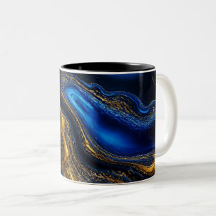 Königliches Blau und Gold Fluid Art Zweifarbige Tasse