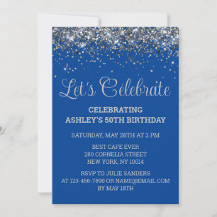 Königliches Blau und Silber Glitter 50. Geburtstag Einladung