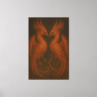 Königliches Feuerphoenix-Paar – Luxuriöse Leinwand