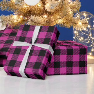 Königliches Fuchsia und schwarzes Büffelkaromuster Geschenkpapier