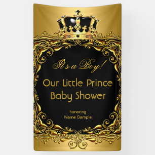Königliches Gold Schwarz Krone Baby Shower Junge 2 Banner