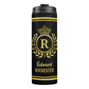 Königliches Kronen-Lorbeerwreath-Schwarz-Gold mit Thermosbecher
