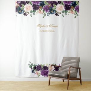 Königliches Lavendel Rosa Blau Florales Fotobooth Wandteppich