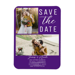 Königliches Lila 2 Fotos Save-the-Date Hochzeit Magnet