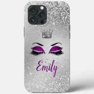 Königliches Lila Glitter Eyes Monogramm iPhone 13 Pro Max Hülle