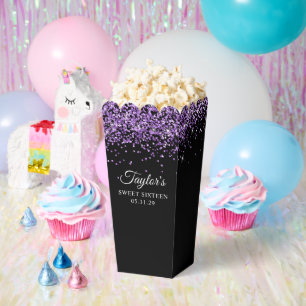 Königliches Lila Glitter Schwarz Sweet Sixteen Geschenkschachtel