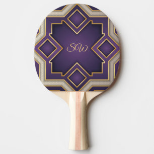 Königliches Lila Gold Art Deco Personalisierte Geo Tischtennis Schläger