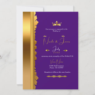 Königliches Lila Gold Elegante Glamour-Hochzeit Einladung