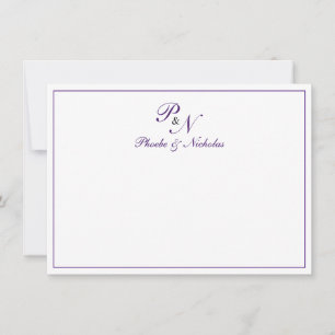 Königliches Lila Klassische Elegante Hochzeit Dankeskarte
