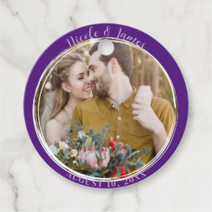 Königliches Lila Minimale Runde Foto-Hochzeit Geschenkanhänger