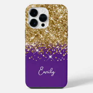Königliches Lila und Gold Glitter Glam iPhone 14 Pro Max Hülle