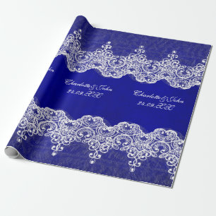 Königliches Personalisiertes Blaues Spitze Einwick Geschenkpapier