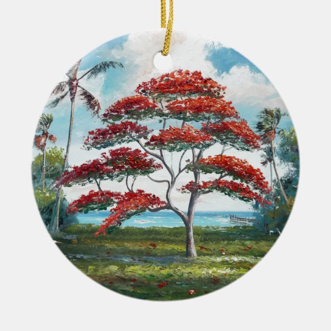 Königliches Poinciana und Palme Keramikornament (Vorne)