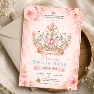 Königliches Rosa Gold Prinzessin Geburtstag Einladung