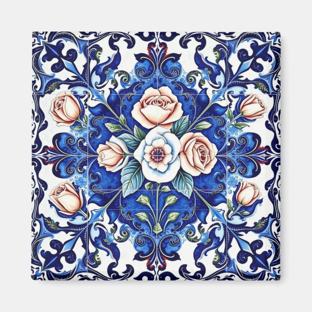 königliches Rosenmosaik-Magnet Magnet (Vorne)