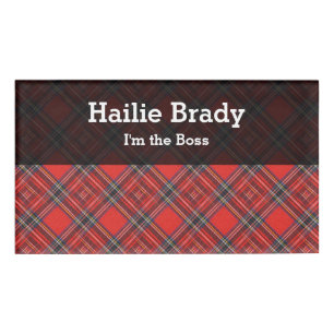 Königliches rotes Gewebe des Tartan-Plaid-Musters Namenschild