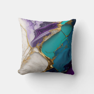 Königliches Teal & Amethyst-Marmor mit Goldadern Kissen