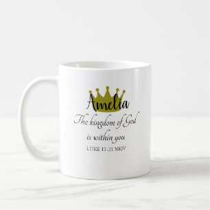 Königreich Gottes Bibelvers Name und Krone Weiß Kaffeetasse