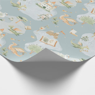 Königreich Schloss Drache Blau Karte Geschenkpapier