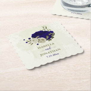 Königsblau beige florale Hochzeit Untersetzer