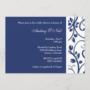 Königsblau-Blumenrebe-Babyparty-Einladung Einladung