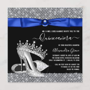 Königsblau-Diamant-Tiara-Schuh Quinceanera Einladung