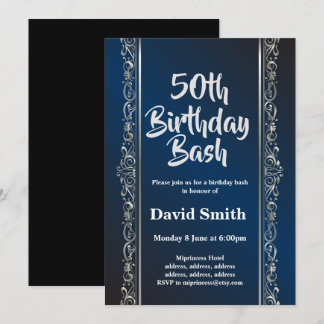 königsblau, elegant, schlank, Geburtstagsbash Einladung