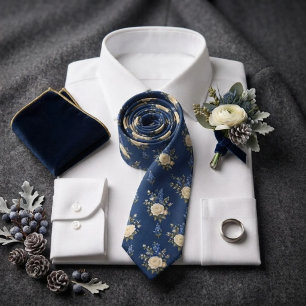 Königsblau Elfenbein-Rosen-Rittersporn-Chintz-Strä Krawatte