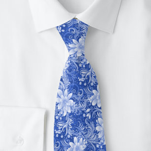 Königsblau Floral Batik Krawatte
