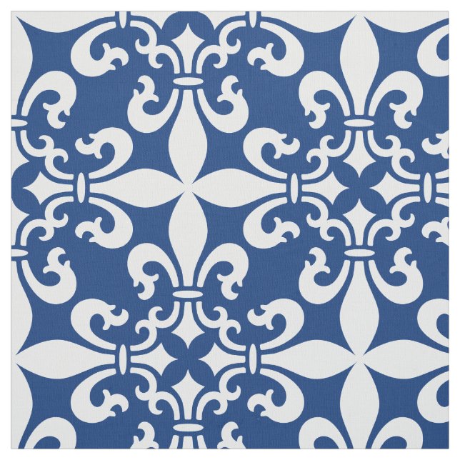 Königsblau French Fleur de Lys Pattern Stoff (Muster)