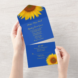Königsblau Gelbe Sonnenblume Hochzeit RSVP All In One Einladung