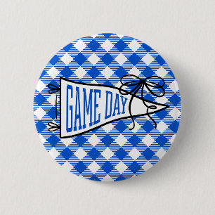 Königsblau Gingham-Spieltag-Wimpel Button