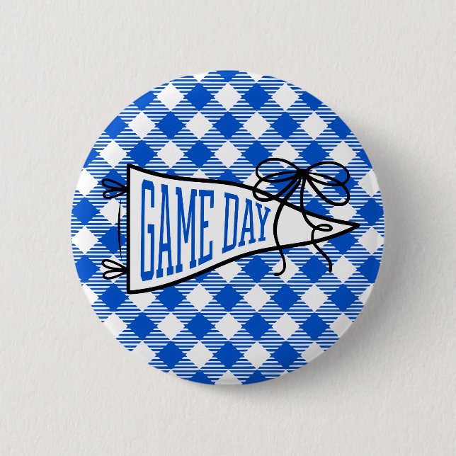 Königsblau Gingham-Spieltag-Wimpel  Button (Vorderseite)