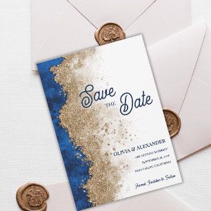 Königsblau Gold Abstrakt Luxuriös Formal Hochzeit Save The Date