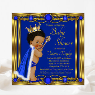 Königsblau Gold Afro Prinz Baby Shower Einladung