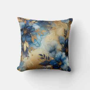 Königsblau + Gold Alcohol-Ink-Blumen-Wurfkissen Kissen