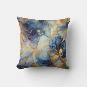 Königsblau + Gold Alcohol Ink Marmor Wurfkissen Kissen