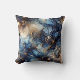 Königsblau + Gold Alcohol Ink Marmor Wurfkissen Kissen