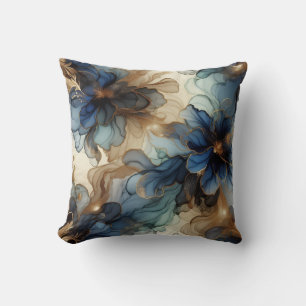 Königsblau + Gold Alcohol-Tinte Blumen-Wurfkissen Kissen